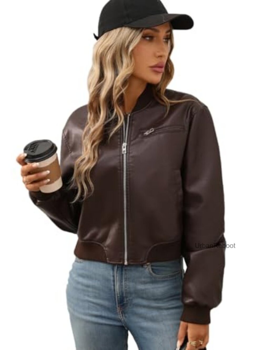 Faux Leather Varsity Jacket Bomber Streetwear Casual Coat